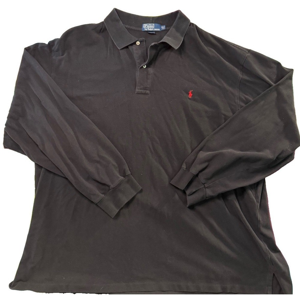 Vintage Y2K Ralph Lauren Mens 4XLT Long Sleeve Rugby Polo Shirt Black